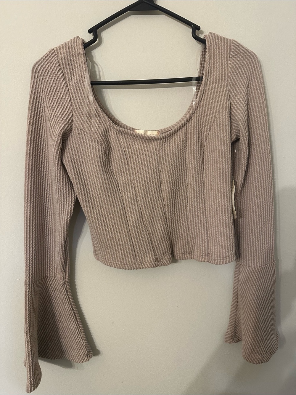 Altar’D state Alina taupe ribbed bell sleeve square neck crop to